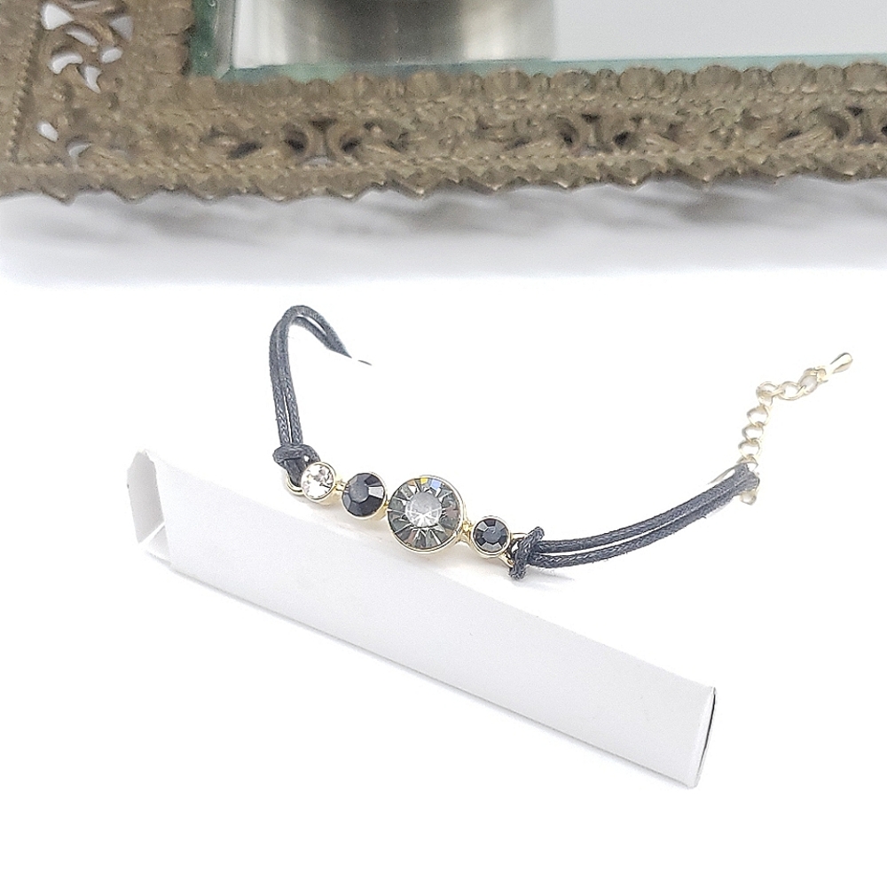 Black Diamond Glass Crystal Cord Bracelet